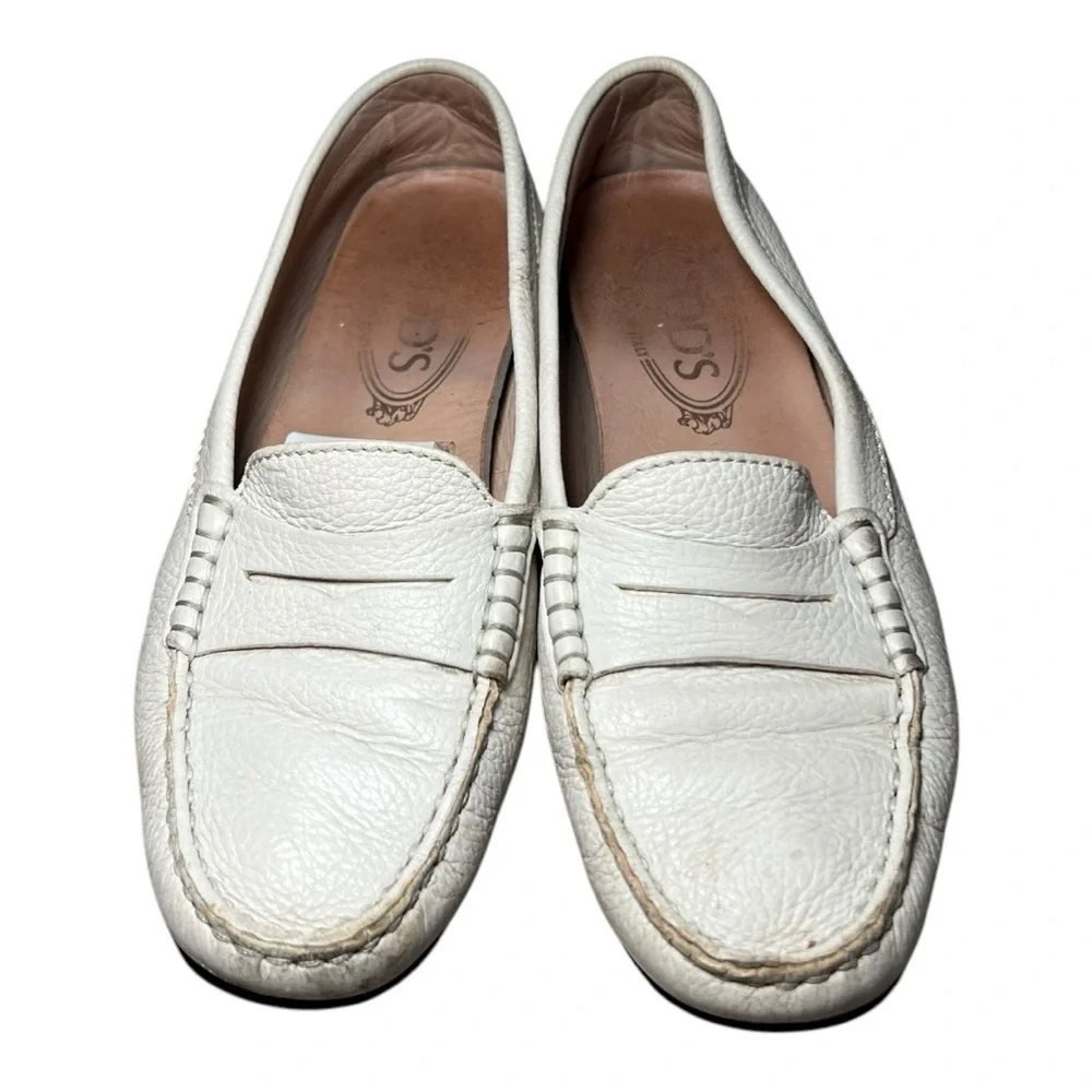 Tod's Big Girl Penny Loafer Moccasin Cream Off White Slip On Leather 35.5